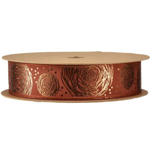 Artikel Cadeaulint met gouden rozen sierlint rood bruin 25mm 15m