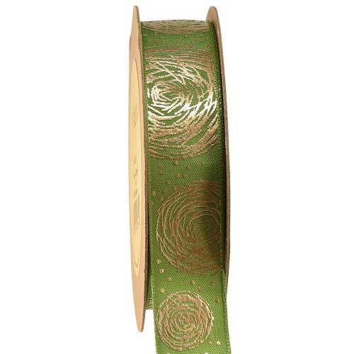 Artikel Cadeaulint met gouden rozen Groen sieradenlint 25mm 15m