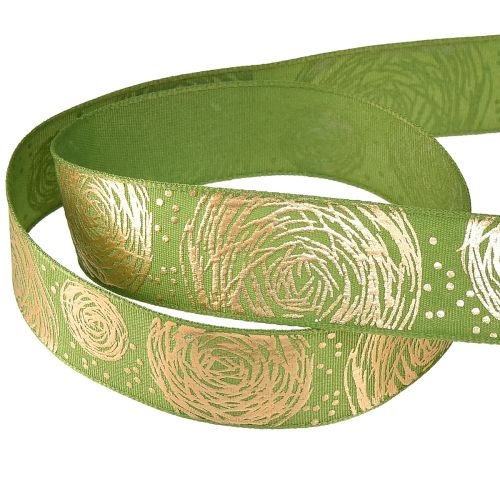 Artikel Cadeaulint met gouden rozen Groen sieradenlint 25mm 15m