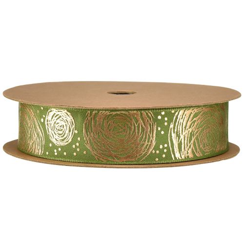 Artikel Cadeaulint met gouden rozen Groen sieradenlint 25mm 15m