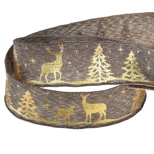 Artikel Cadeaulint Kerst bruin goud hert B25mm L15m
