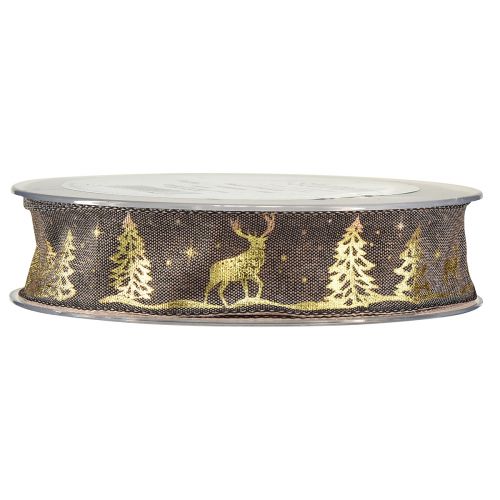 Artikel Cadeaulint Kerst bruin goud hert B25mm L15m