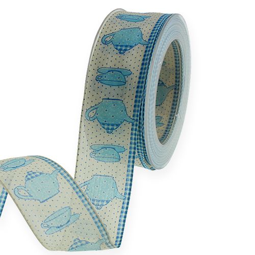 Floristik24 Decoratief lint met draad blauw 40 mm 20 m