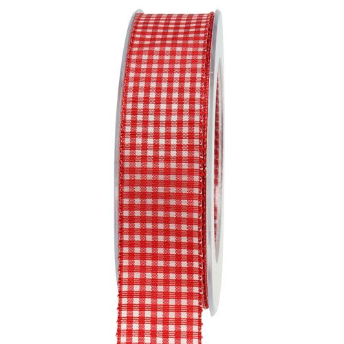 Floristik24 Cadeaulint met zelfkant 25mm 20m rood geruit