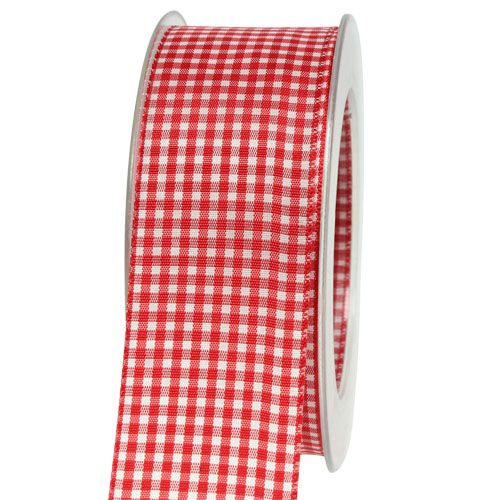 Floristik24 Cadeaulint met rand 40mm 20m rood geruit