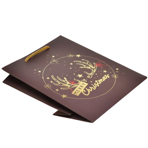 Artikel Cadeautas kerstgewei bruin/goud 18x10x23cm 2 stuks