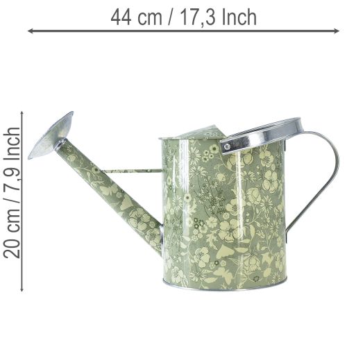 Metalen gieter, vintage look, groen en zilver met bloemenpatroon - decoratieve plantenbak, Ø18cm | Floristik24.nl