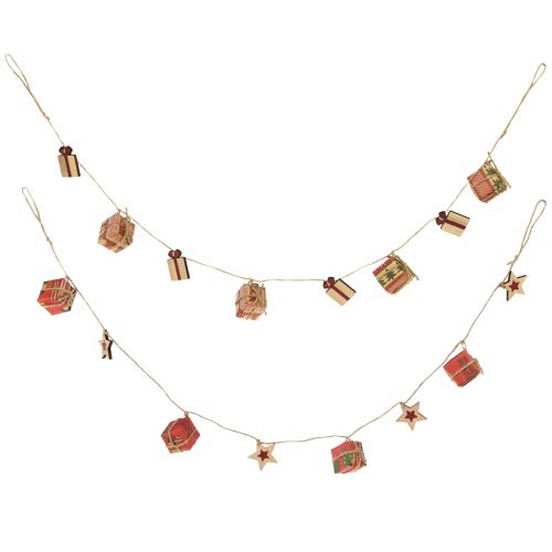 Artikel Slinger Kerstcadeaus en Sterren Rood Naturel Groen 100cm 2st