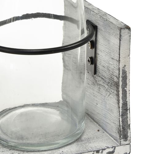 Artikel Rustieke flessenset in houten steun - 3 glazen flessen, grijswit, 24x8x20 cm - Veelzijdig ter decoratie