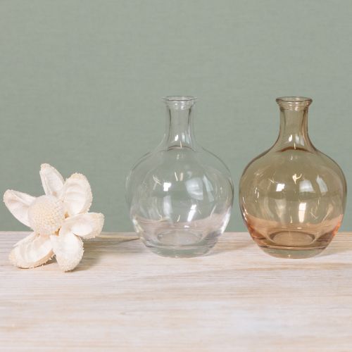 Artikel Glazen fles mini vaas amber en helder Ø7,5cm H11cm 4 stuks