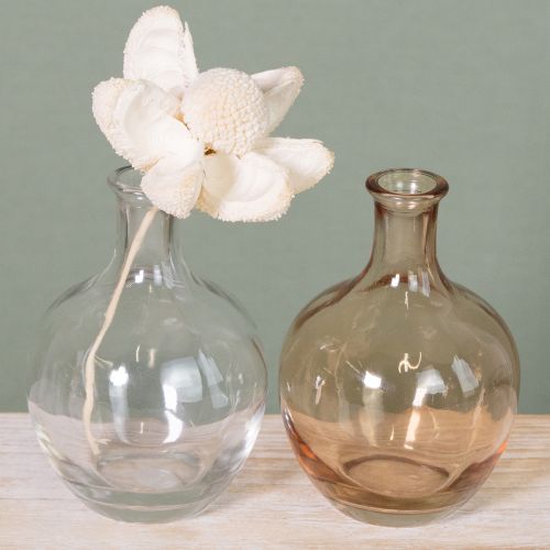 Artikel Glazen fles mini vaas amber en helder Ø7,5cm H11cm 4 stuks
