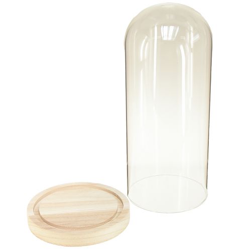 Artikel Glazen latei glazen stolp met voet helder hout Ø14cm H28,5cm