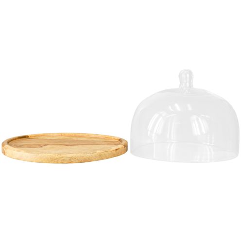 Artikel Glazen stolp met houten plaatdecoratie kaasstolp Ø22cm H16.5cm