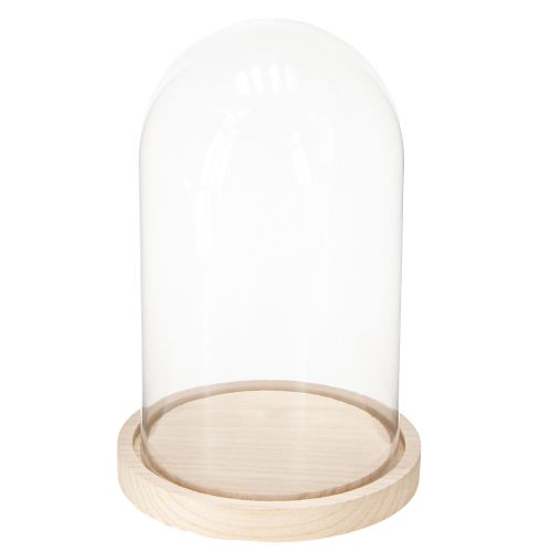 Artikel Glazen stolp op houten dienblad, glazen pot, helder, naturel, Ø17cm, H24cm