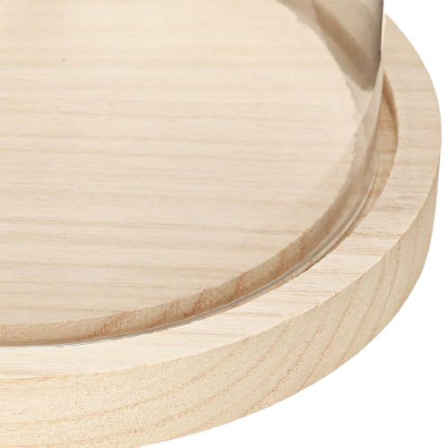 Artikel Glazen stolp op houten dienblad, glazen pot, helder, naturel, Ø17cm, H24cm