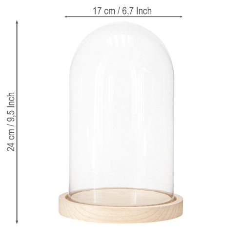 Artikel Glazen stolp op houten dienblad, glazen pot, helder, naturel, Ø17cm, H24cm