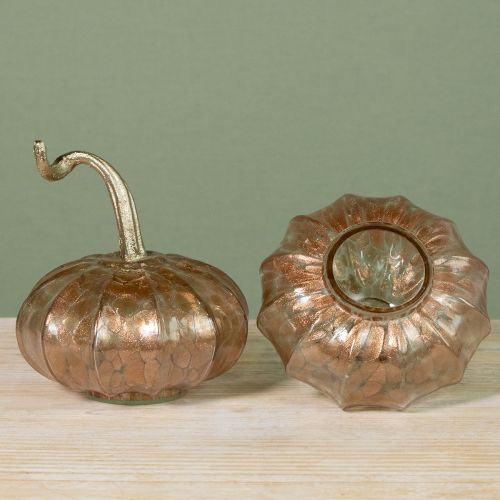 Artikel Glazen pompoen tafeldecoratie, herfstpompoen, glas en metaal, 14 cm hoog, 2 stuks