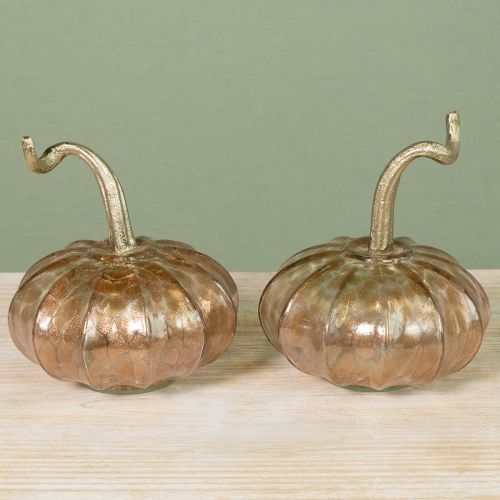 Artikel Glazen pompoen tafeldecoratie, herfstpompoen, glas en metaal, 14 cm hoog, 2 stuks