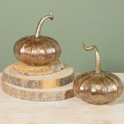 Artikel Glazen pompoen tafeldecoratie, herfstpompoen, glas en metaal, 14 cm hoog, 2 stuks