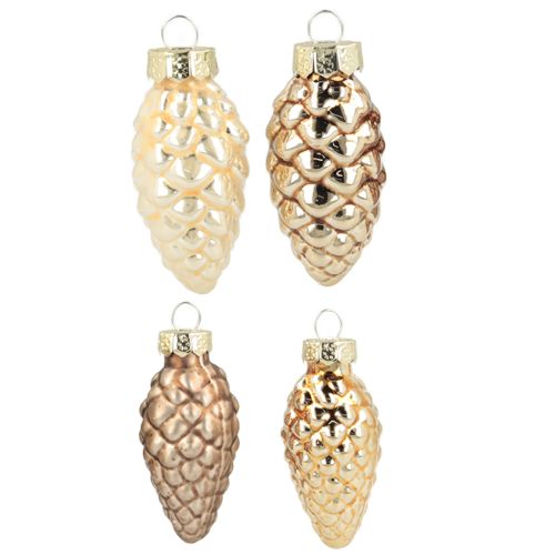 Floristik24 Glazen kegels om op te hangen, kegels, glas, bruin, goud, 5,5 cm, 14 stuks