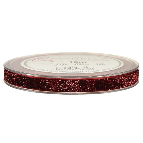 Artikel Glitterlint Kerstlint donkerrood B10mm L10m