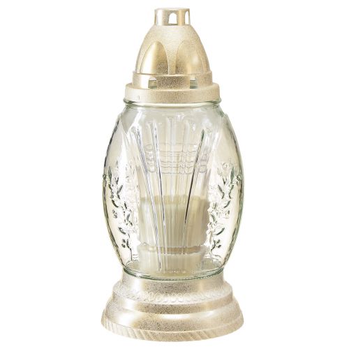 Floristik24 Graflicht glazen vaas retro graflantaarn helder wit goud Ø11cm H26,5cm