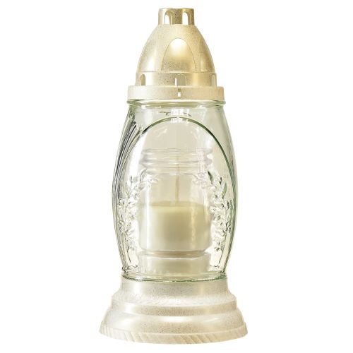 Floristik24 Graflicht glazen vaas retro graflantaarn helder wit goud Ø11cm H26,5cm