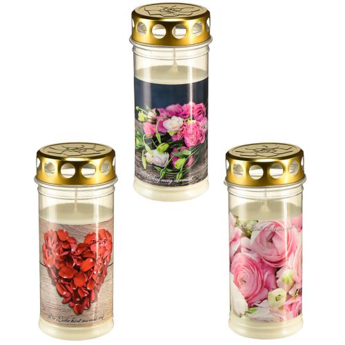 Floristik24 Grafverlichting witte rozen hartmotief rouw Ø7cm H18cm 3st