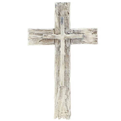 Artikel Grafdecoratie kruis rustiek grijs wit polyresin 12×7cm 6 st