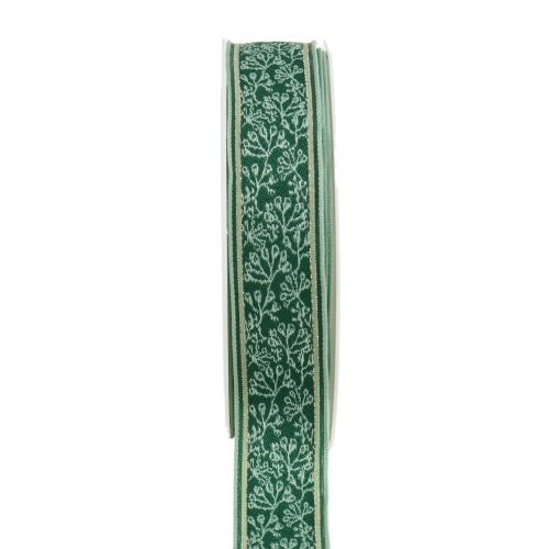 Floristik24 Cadeaulint bessenstruik jacquard met draadrand donkergroen, mint 25mm L15m