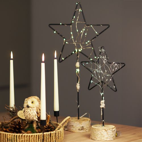 Artikel Grote sterdecoraties op een natuurlijke houten basis - zwart, 60 cm - elegante kamerdecoratie 30x10x60cm 2st