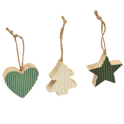 Artikel Houten kerstboomhangerset, hart-boom-ster, mintgroen-wit, 4,5 cm, 9 stuks - kerstversiering