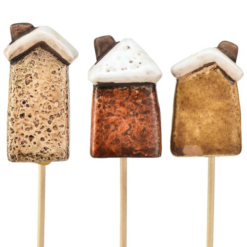 Artikel Charmante keramische huisdecoratie op stokken - Verschillende tinten bruin, 6 cm - Idyllische tuinpalen - 6 stuks
