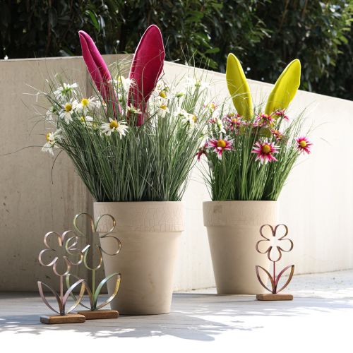 Floristik24 Decoratieve konijnenoren roze voor Pasen gevlokte staaf H56cm