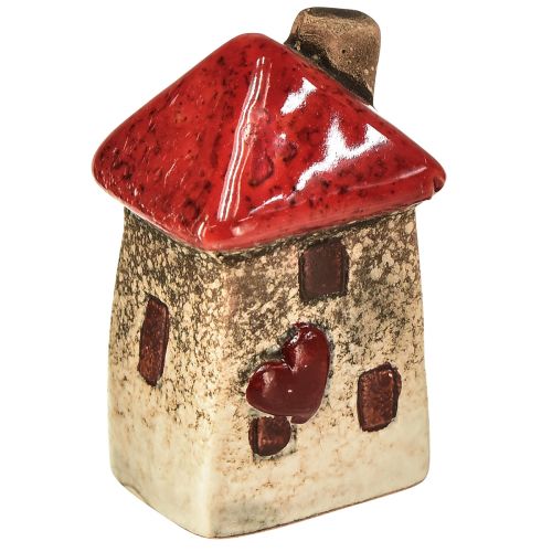 Floristik24 Keramieken huis met rood dakraam en hart - 6 cm - Idyllische decoratie voor huis en tuin - 6 st