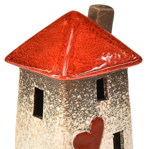 Floristik24 Liefdevolle keramische huisjes - hartdesign, rood en naturel, 17,5 cm - romantische decoratie voor in huis, 2 stuks