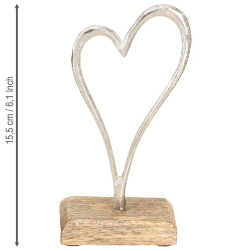 Artikel Hartdecoratie Metaal Houten Basis Natuurlijk Zilver H15.5cm 3 Stuks