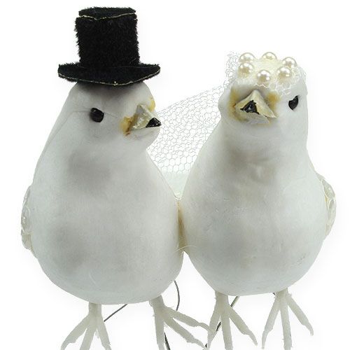 Artikel Paar duiven met hoed en sluier 13cm 4st