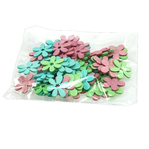 Floristik24 Strooidecoratie houten bloemen, gekleurd assorti. Ø4cm 72 st