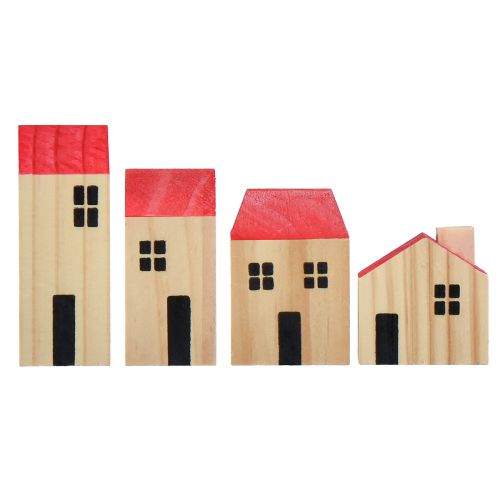 Artikel Houten huis decoratieve huizen hout naturel rood 4 st