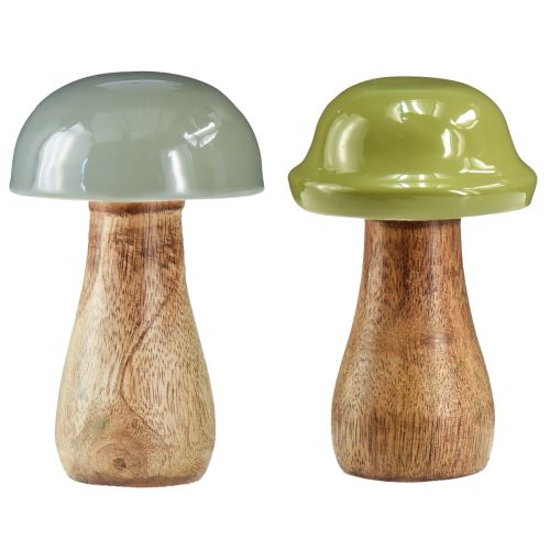 Floristik24 Houten paddestoelen decoratieve paddestoelen hout grijs groen Ø6cm H10cm 2st