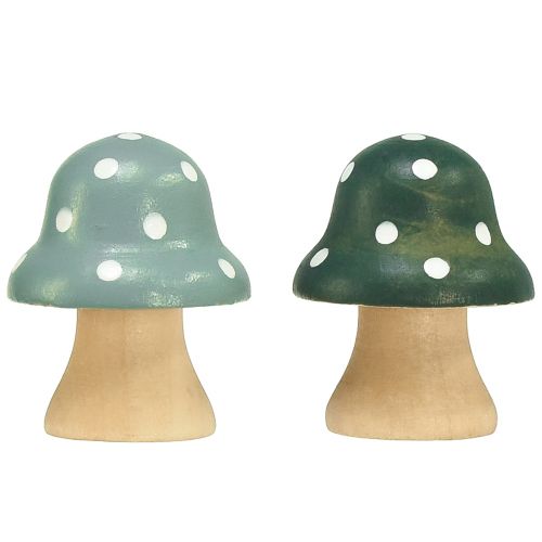 Floristik24 Houten Paddestoelen Decoratieve Paddestoelen Houten Mini Vliegenzwammen Mintgroen 4cm 12 st