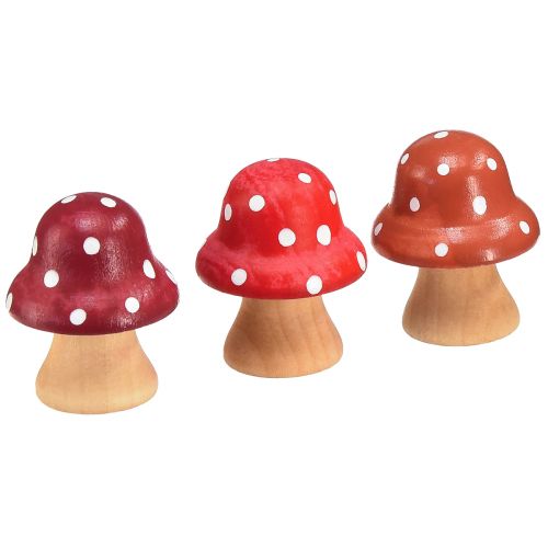 Floristik24 Houten Paddestoelen Decoratieve Paddestoelen Hout Mini Paddestoeltjes Rood Oranje 4cm 12 st