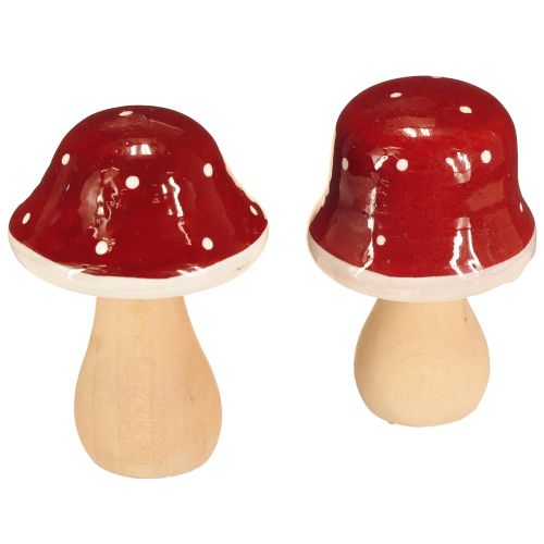 Houten paddenstoelen, decoratie, hout, FSC, roodbruin, H6,5/7 cm, 4 stuks