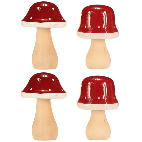 Artikel Houten paddenstoelen, decoratie, hout, FSC, roodbruin, H6,5/7 cm, 4 stuks