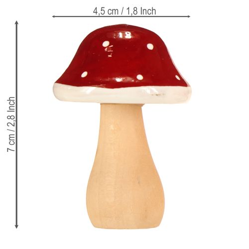 Artikel Houten paddenstoelen, decoratie, hout, FSC, roodbruin, H6,5/7 cm, 4 stuks