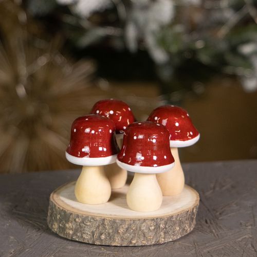 Artikel Houten paddenstoelen, decoratie, hout, FSC, roodbruin, H6,5/7 cm, 4 stuks