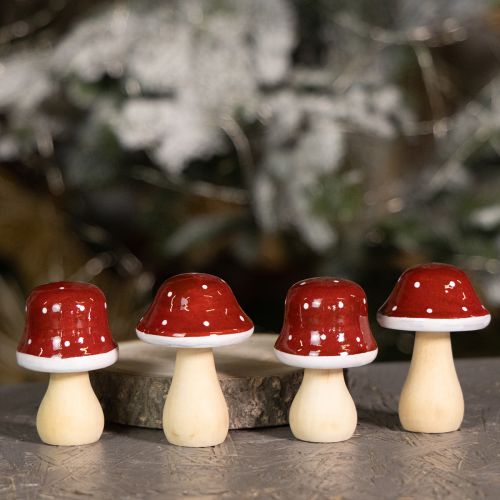 Artikel Houten paddenstoelen, decoratie, hout, FSC, roodbruin, H6,5/7 cm, 4 stuks