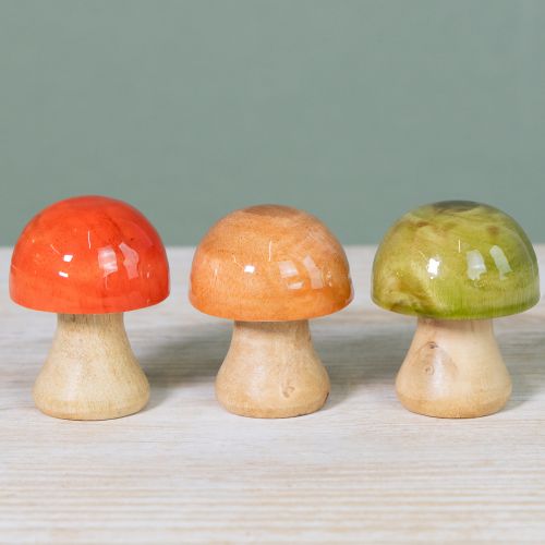 Artikel Houten paddenstoelen herfstdecoratie paddenstoelen groen rood oranje H6,5cm 9 stuks