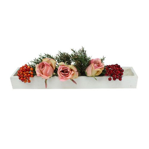 Floristik24 Houten kist met folie wit 50cm x 9cm x 6cm